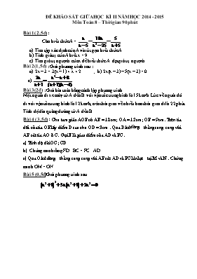 Đề khảo sát giữa học kì II năm học 2014 - 2015 môn Toán 8